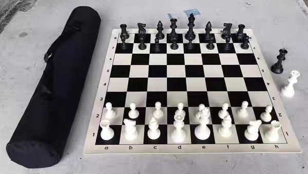 Chess board with pieces and bag set